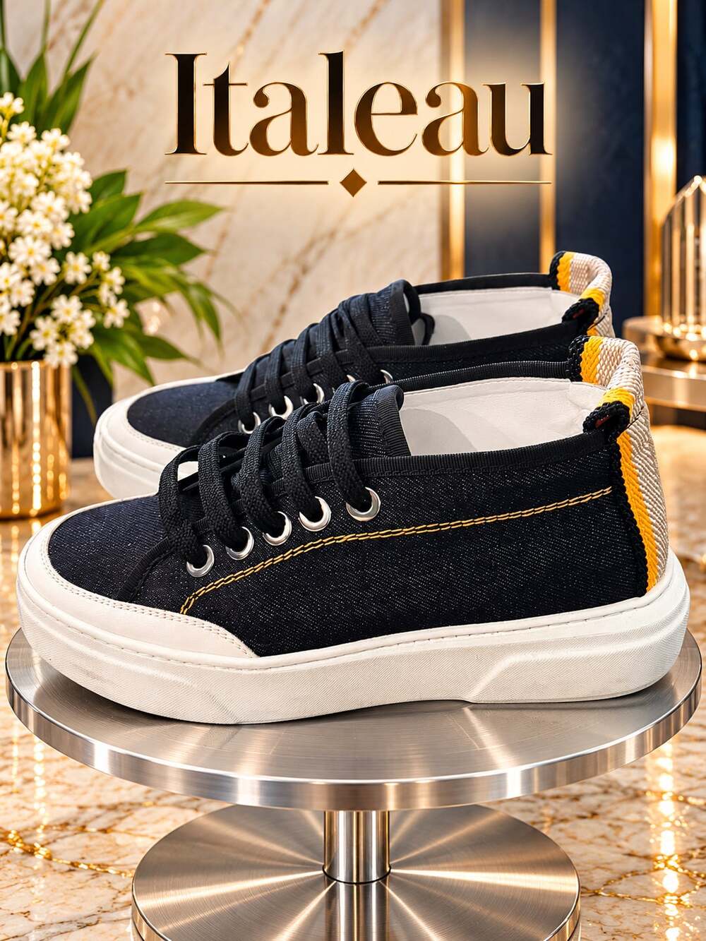 Italeau Ubalda Dark Blue Denim Waterproof High Top Sneakers US 7 EU 37.5